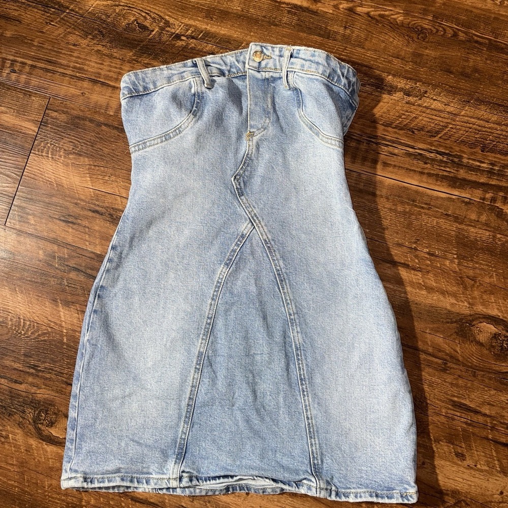 Y2K Zara Denim Strapless Mini Dress Women's Small - Picture 2 of 8